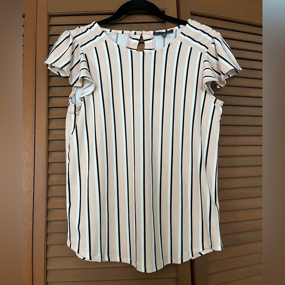 Adrianna Papell Pink and Black Striped Blouse